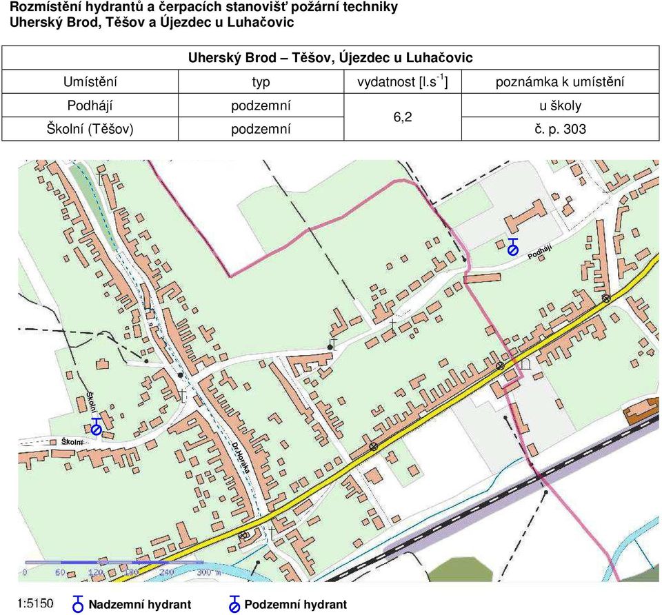 s -1 ] poznámka k umístění Podhájí podzemní u školy 6,2 Školní (Těšov)