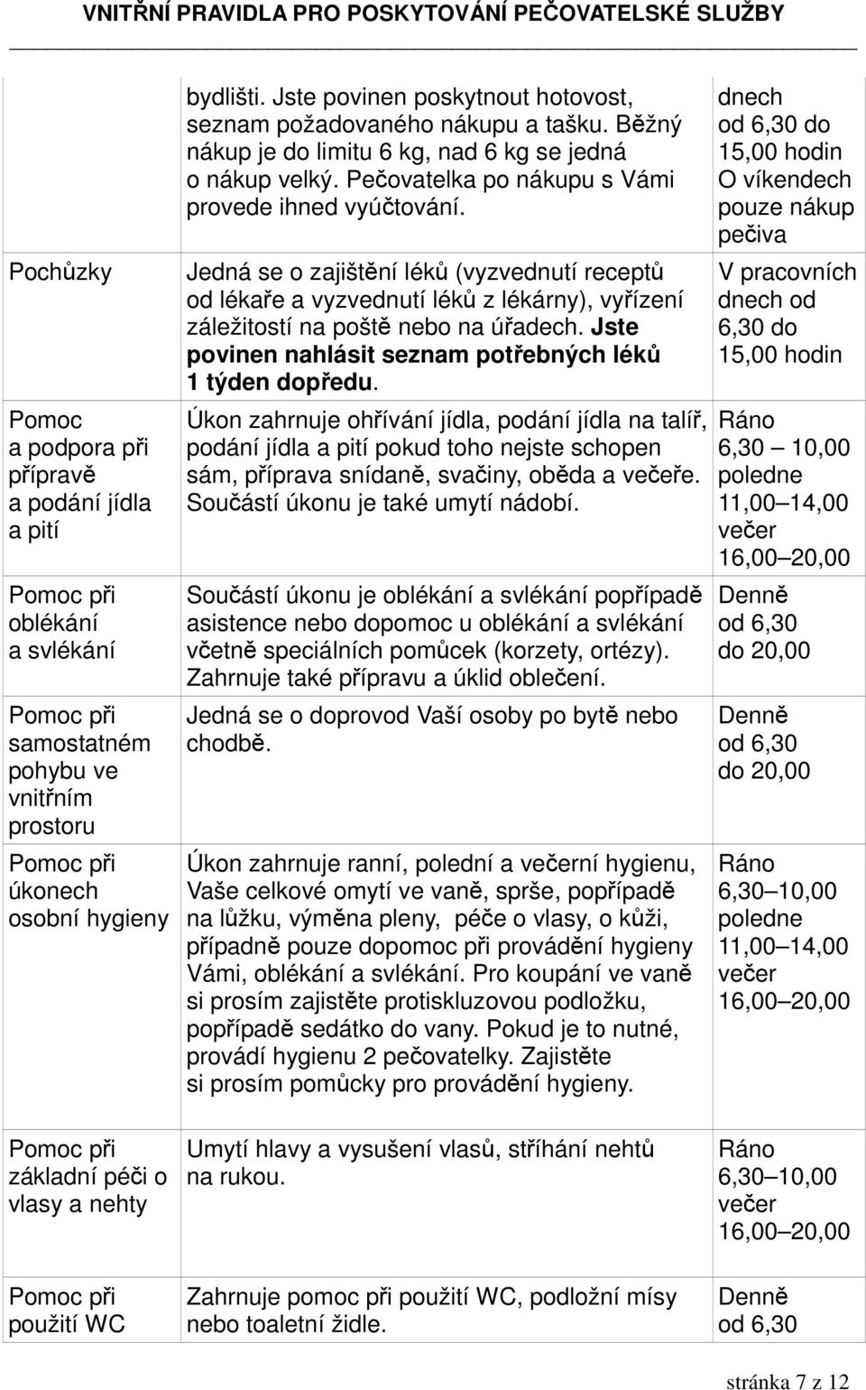 Jedná se o zajištění léků (vyzvednutí receptů od lékaře a vyzvednutí léků z lékárny), vyřízení záležitostí na poště nebo na úřadech. Jste povinen nahlásit seznam potřebných léků 1 týden dopředu.