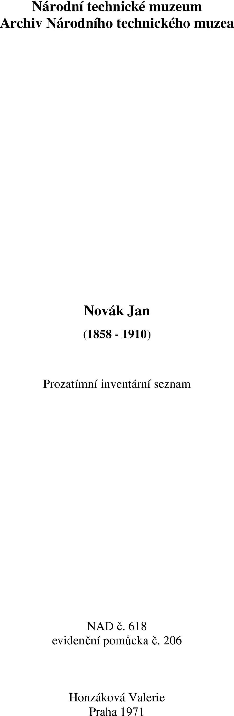 Prozatímní inventární seznam NAD č.