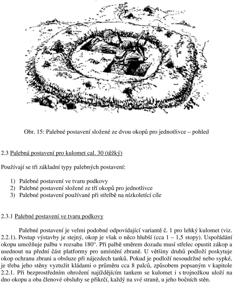 střelbě na nízkoletící cíle 2.3.1 Palebné postavení ve tvaru podkovy Palebné postavení je velmi podobné odpovídající variantě č. 1 pro lehký kulomet (viz. 2.2.1).