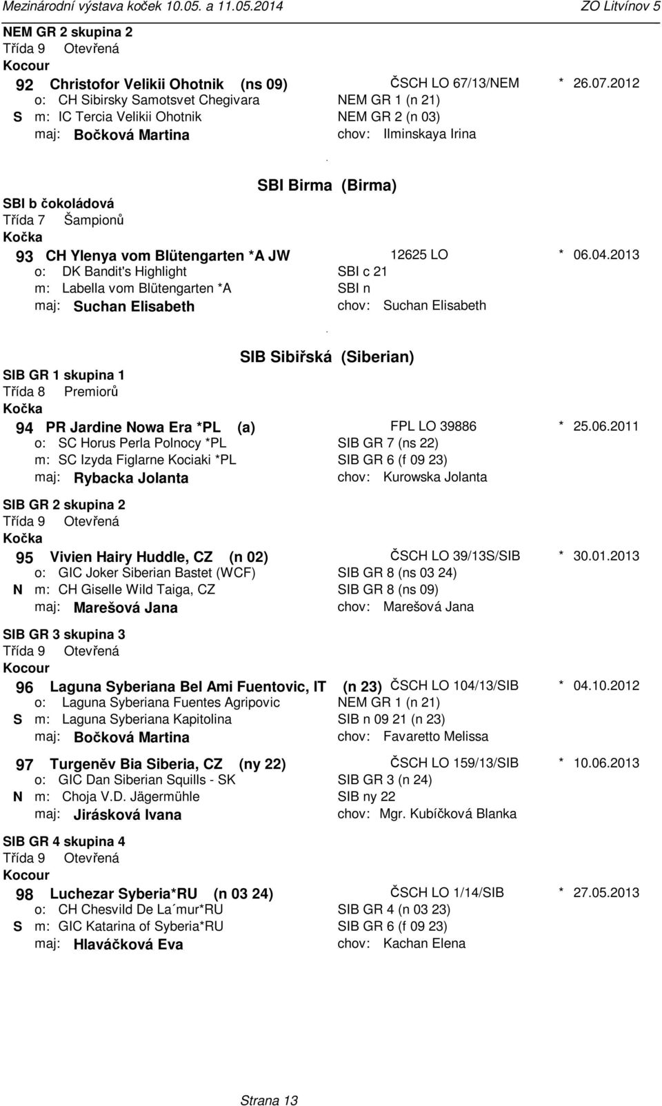 Highlight Labella vom Blütengarten A SBI c 21 SBI n maj: Suchan Elisabeth Suchan Elisabeth 06042013 SIB Sibiřská (Siberian) SIB GR 1 skupina 1 Třída 8 Premiorů 94 PR Jardine Nowa Era PL (a) FPL LO