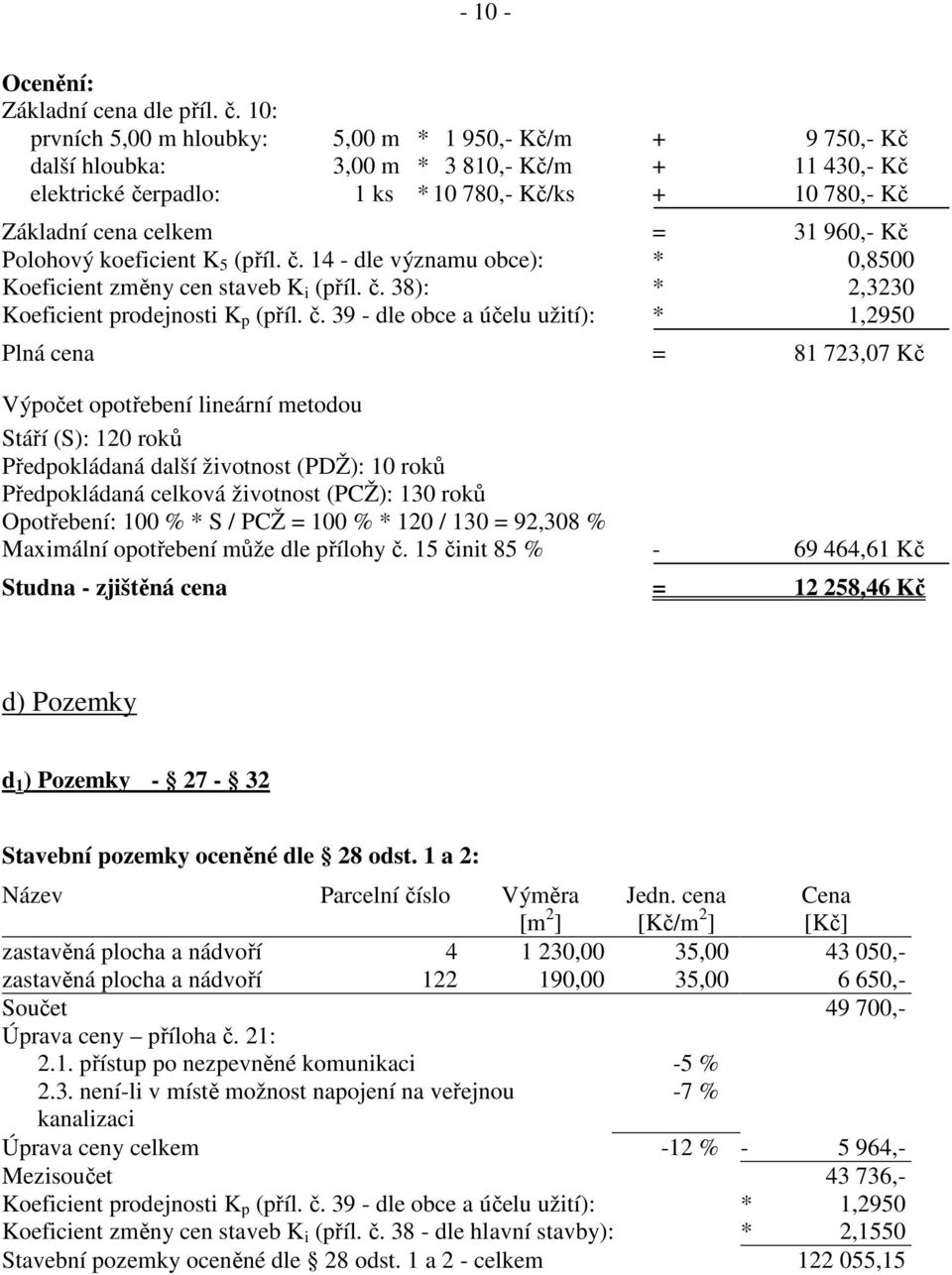 960,- Kč Polohový koeficient K 5 (příl. č.