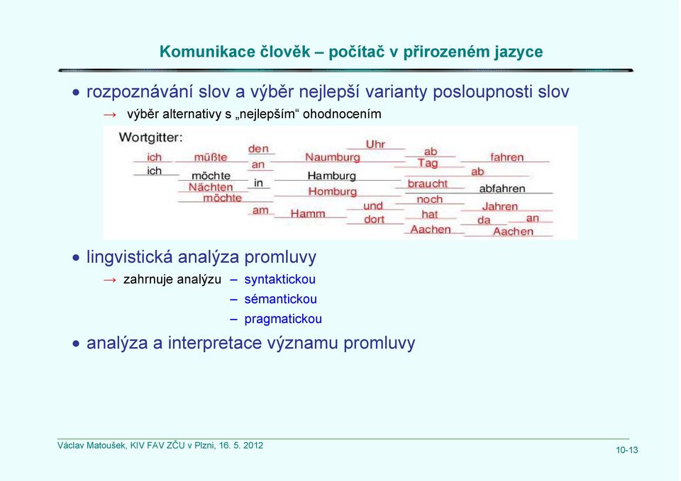 lingvistická analýza promluvy zahrnuje analýzu