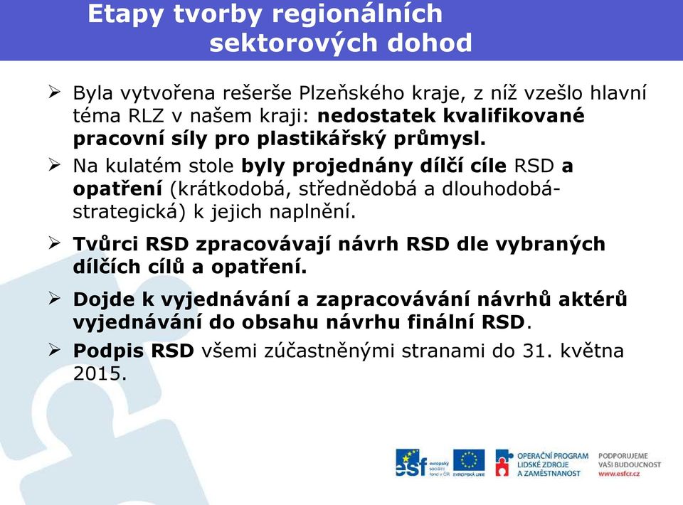 Na kulatém stole byly projednány dílčí cíle RSD a opatření (krátkodobá, střednědobá a dlouhodobástrategická) k jejich naplnění.