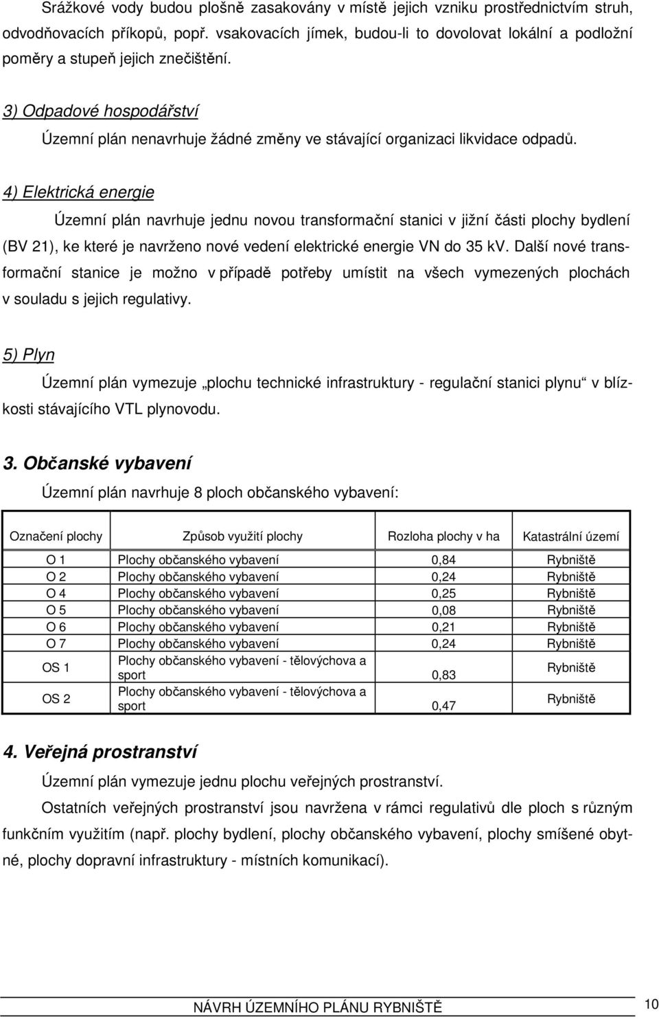 4) Elektrická energie Územní plán navrhuje jednu novou transformační stanici v jižní části plochy bydlení (BV 21), ke které je navrženo nové vedení elektrické energie VN do 35 kv.