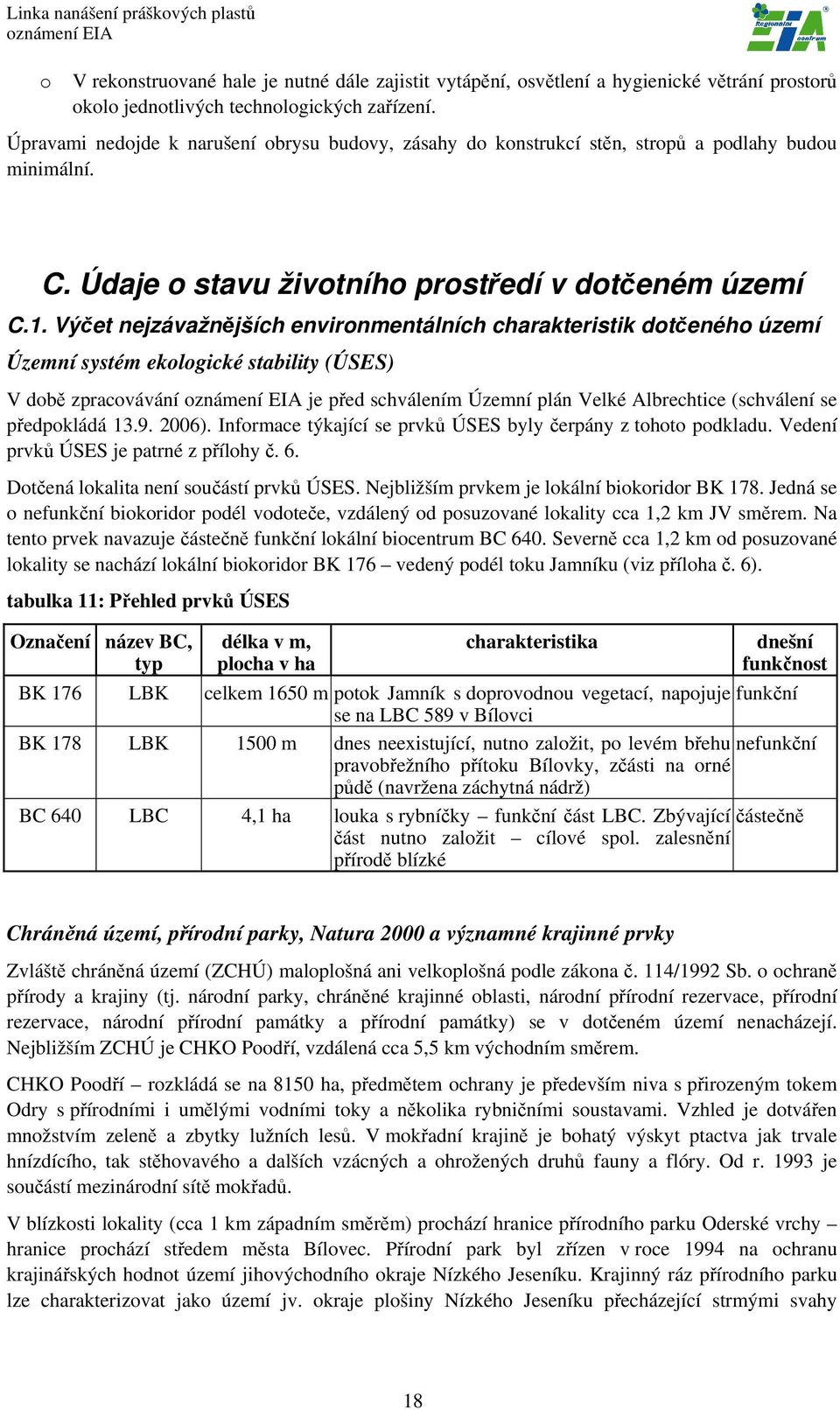 Výčet nejzávažnějších environmentálních charakteristik dotčeného území Územní systém ekologické stability (ÚSES) V době zpracovávání je před schválením Územní plán Velké Albrechtice (schválení se