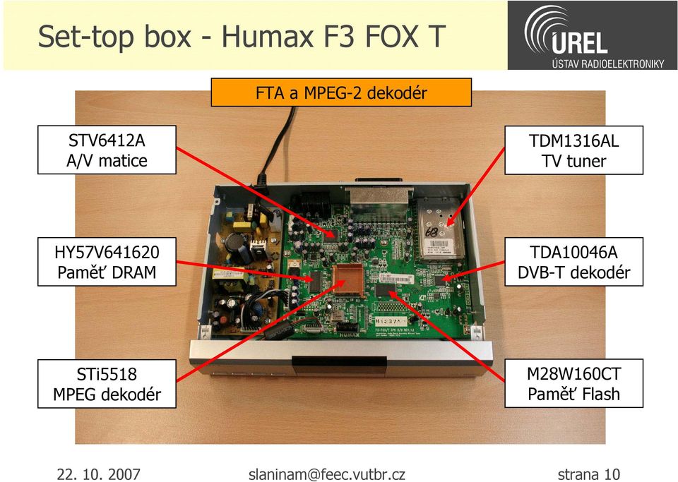 Paměť DRAM TDA10046A DVB-T dekodér STi5518 MPEG dekodér