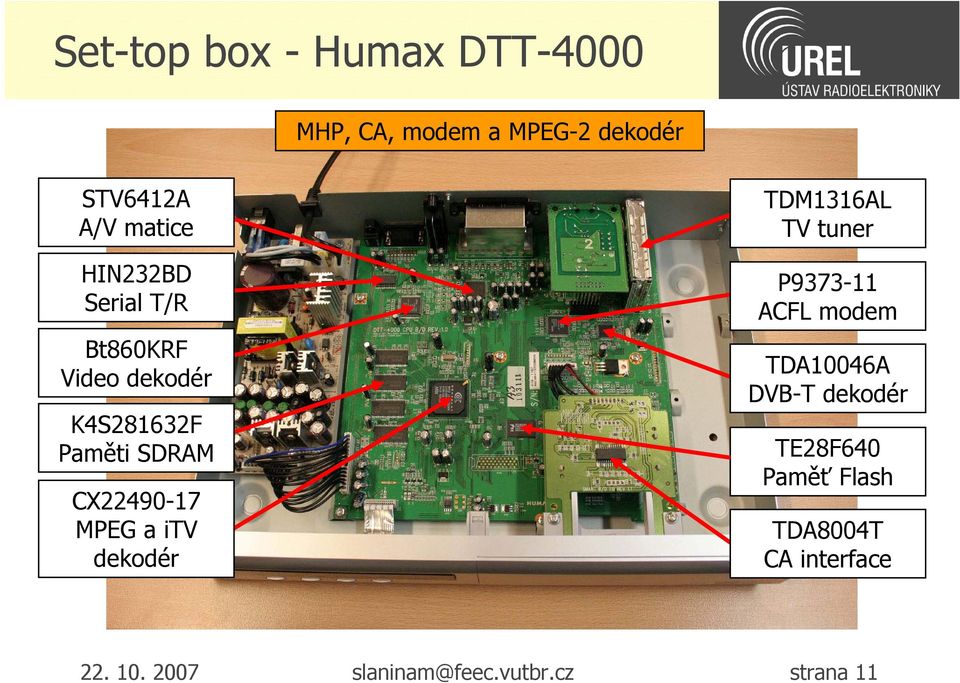 a itv dekodér TDM1316AL TV tuner P9373-11 ACFL modem TDA10046A DVB-T dekodér