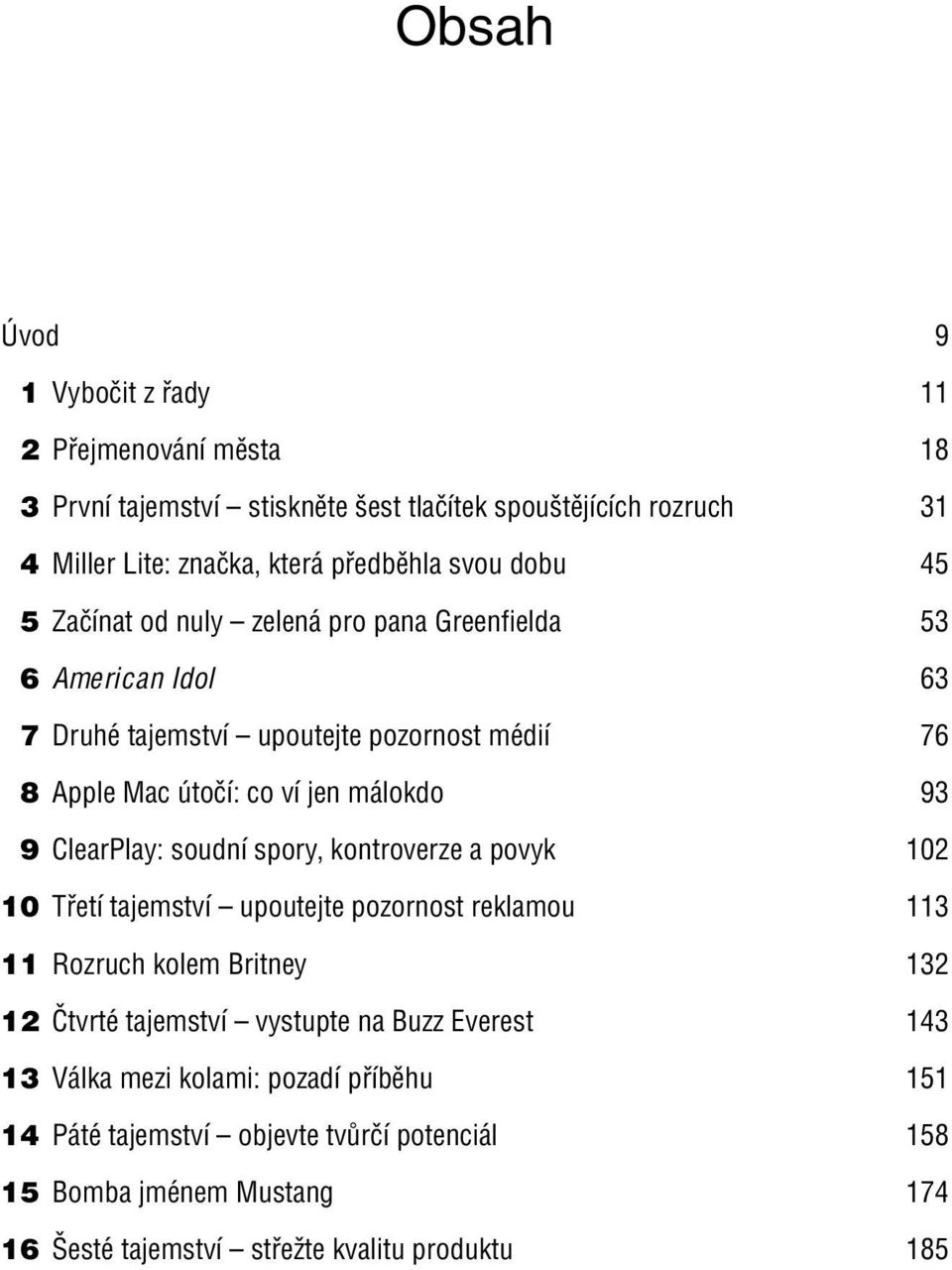 93 19 ClearPlay: soudní spory, kontroverze a povyk 102 10 Třetí tajemství upoutejte pozornost reklamou 113 11 Rozruch kolem Britney 132 12 Čtvrté tajemství vystupte na