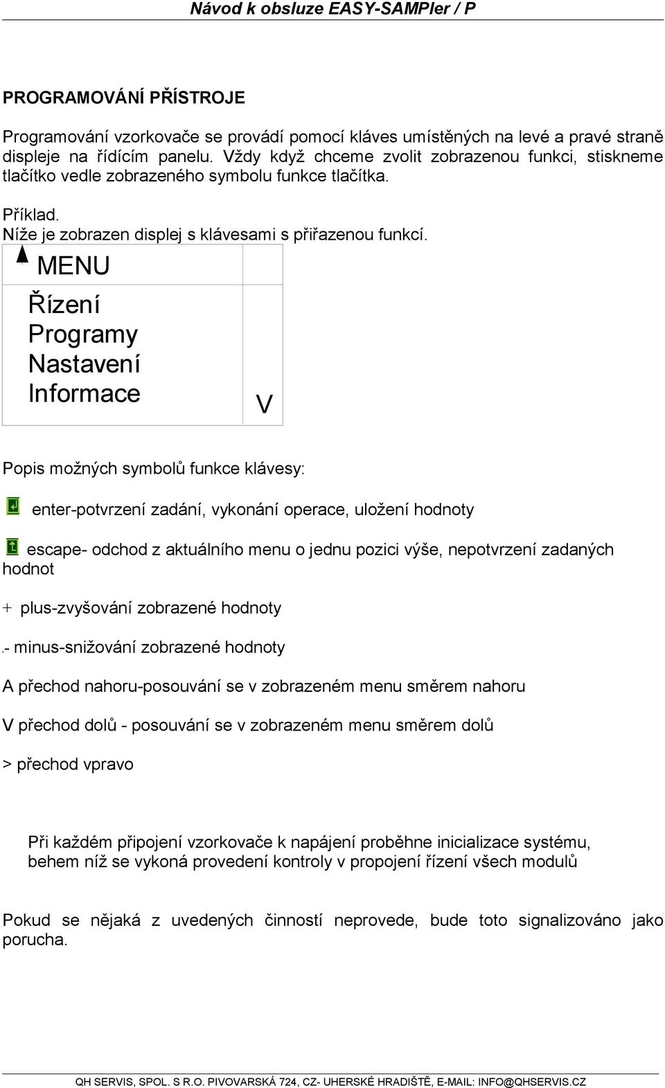 Programy MENU Řízení Vlož kód Programy Nastavení Informace 555 + V- Popis možných symbolů funkce klávesy: enter-potvrzení zadání, vykonání operace, uložení hodnoty escape- odchod z aktuálního menu o