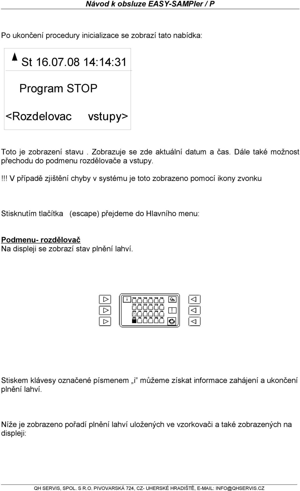 !!! V případě zjištění chyby v systému je toto zobrazeno pomocí ikony zvonku Stisknutím tlačítka (escape) přejdeme do Hlavního menu: Podmenu- rozdělovač