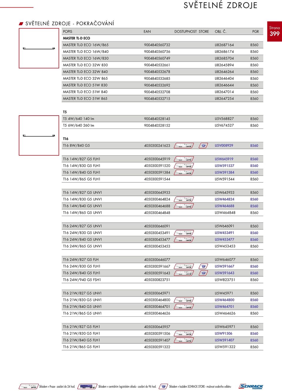 9004840532708 LI82647014 MASTER TL-D ECO 51W 865 9004840532715 LI82647254 399 T5 T5 4W/640 140 Im 9004840528145 LI5V568827 T5 6W/640 260 Im 9004840528152 LI5V674527 T16 T16 8W/840 G5 4050300241623