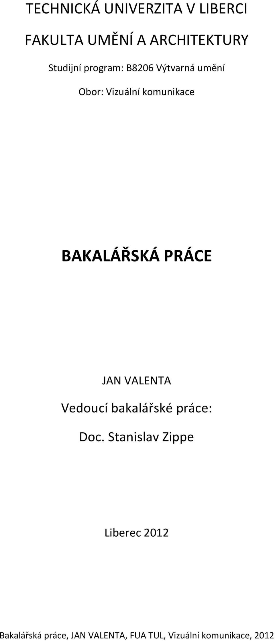 Obor: Vizuální komunikace BAKALÁŘSKÁ PRÁCE JAN