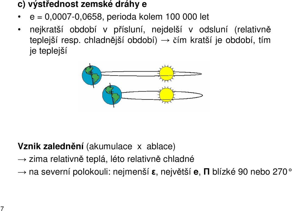 chladnější období) čím kratší je období, tím je teplejší Vznik zalednění (akumulace x