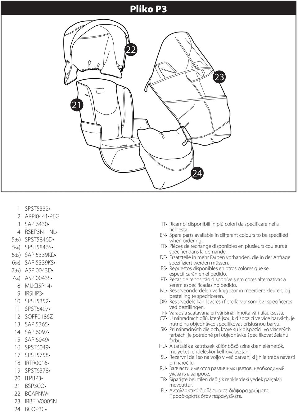 specificare nella richiesta. EN Spare parts available in different colours to be specified when ordering. FR Pièces de rechange disponibles en plusieurs couleurs à spécifier dans la demande.