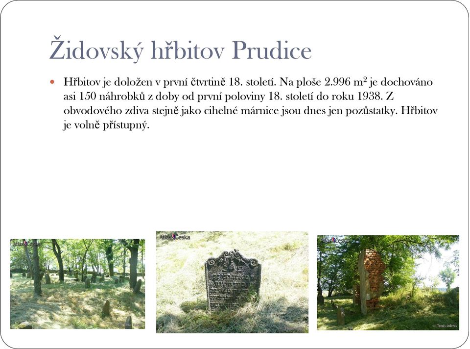 996 m2 je dochováno asi 150 náhrobků z doby od první poloviny 18.