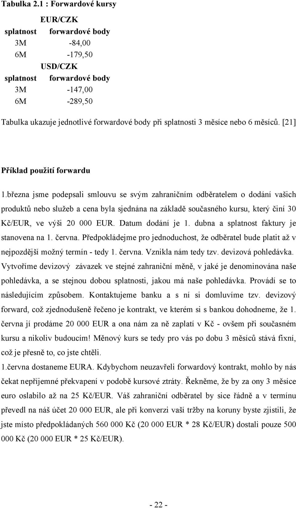 nebo 6 měsíců. [21] Příklad použití forwardu 1.