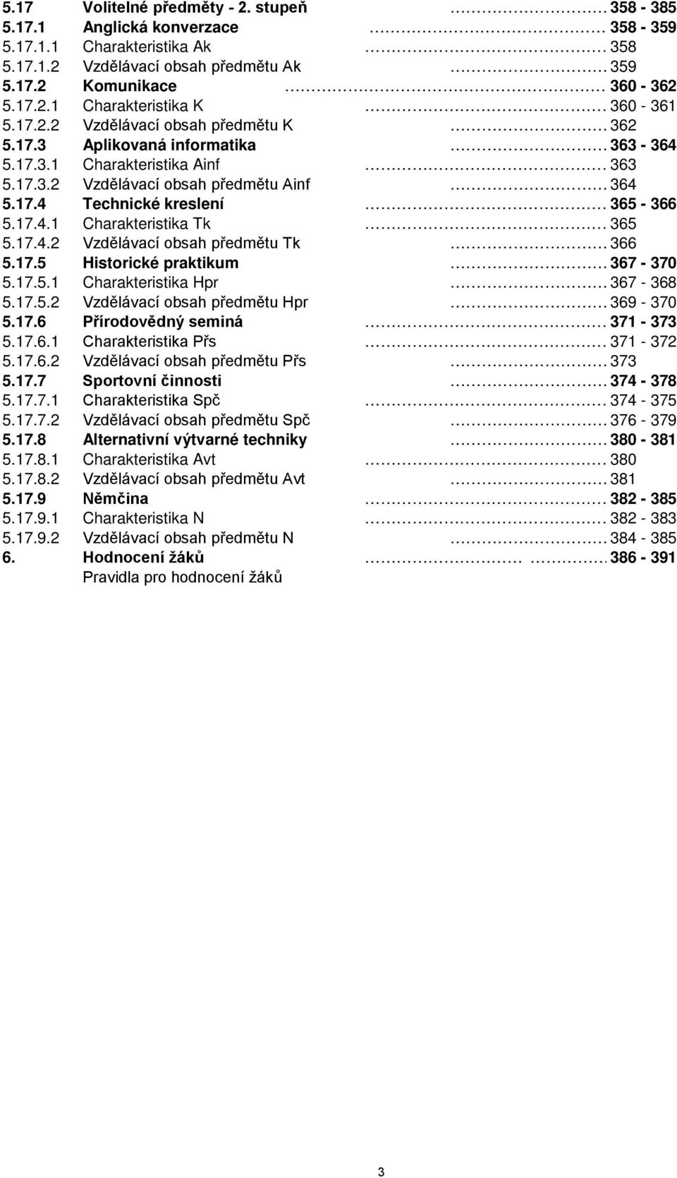 17.4.2 Vzdělávací obsah předmětu Tk 366 5.17.5 Historické praktikum 367-370 5.17.5.1 Charakteristika Hpr 367-368 5.17.5.2 Vzdělávací obsah předmětu Hpr 369-370 5.17.6 Přírodovědný seminá 371-373 5.17.6.1 Charakteristika Přs 371-372 5.