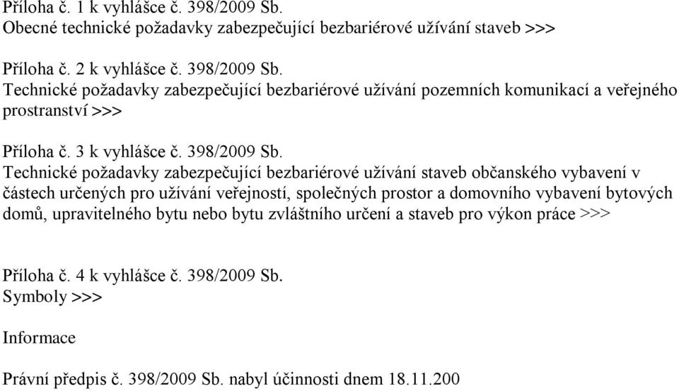 Technické požadavky zabezpečující bezbariérové užívání staveb občanského vybavení v částech určených pro užívání veřejností, společných prostor a domovního vybavení