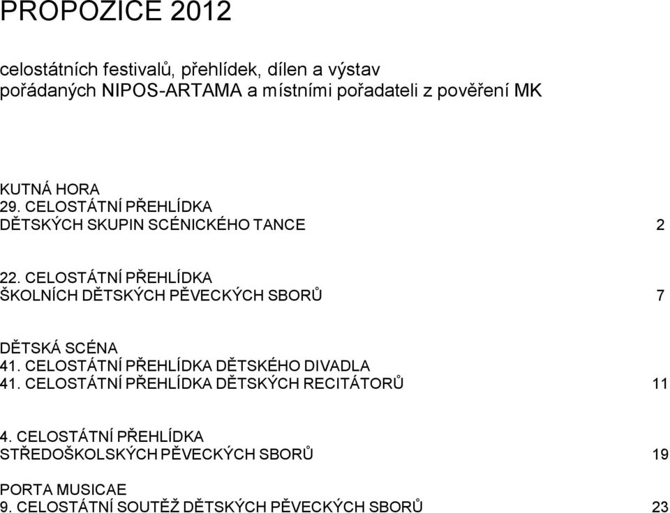 CELOSTÁTNÍ PŘEHLÍDKA ŠKOLNÍCH DĚTSKÝCH PĚVECKÝCH SBORŮ 7 DĚTSKÁ SCÉNA 41. CELOSTÁTNÍ PŘEHLÍDKA DĚTSKÉHO DIVADLA 41.