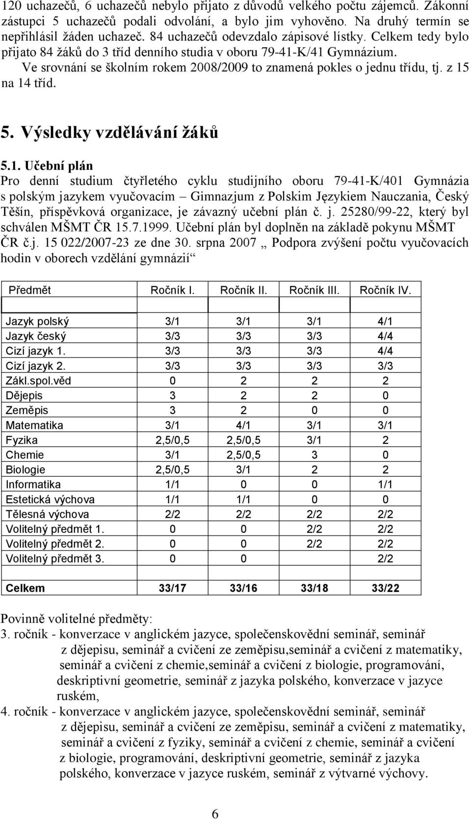 Ve srovnání se školním rokem 2008/2009 to znamená pokles o jednu třídu, tj. z 15