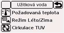 Stiskněte tlačítko vedle ikony POŽADOVANÁ TEPLOTA Změňte hodnoty nastavení tlačítky,. Potvrďte změny a opusťte obrazovku tlačítkem nebo obrazovku bez potvrzení změn tlačítkem. 4.