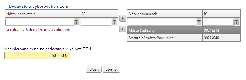 2.20 Dodavatelé k VŘ Příjemce tuto záložku vyplňuje, pokud je výběrové řízení ukončeno či nenaplněno a je znám výherce. Záložka je provázaná se záložkou Výběrová řízení a Detaily k VŘ.