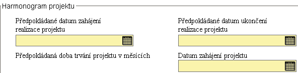 Obrázek 37: Záloţka Projekt Část III - Datum zahájení projektu Viz. definice PPŢ. - Předpokládané datum zahájení realizace projektu Viz. definice PPŢ. - Předpokládané datum ukončení realizace projektu Viz.