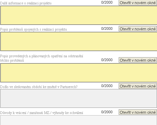 16.3. Popis MZ/HOP (PO 1-5) Záloţka pro vyplnění bliţších informací o projektu týkajících se především partnerů, realizace projektu a problémů, které se v rámci projektu vyskytly.