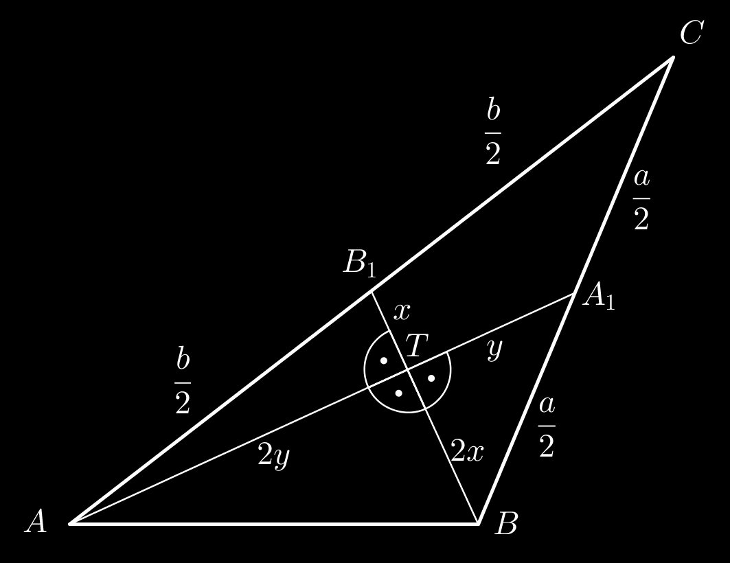 Kategorie SŠ 3 A triangle with perpendicular medians Problem Let the sides of the triangle ABC be BC = a and AC = b.