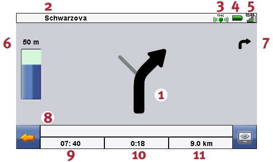 - 17-2.5 Náhled Během navádění po trase můžete přeskakovat mezi různými náhledy: 2.5.1 2D mapa popř.