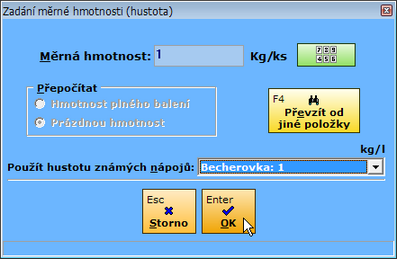 Restkasa 131 10.20 Měření položek vážením Podpora pro měření vážením je dostupná od edice PREMIUM. Smysl Smyslem je usnadnění provádění pravidelných inventur střediska (baru/výčepu), tzv. zrcadel.