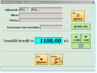 138 10.26 Kreditní systém Tato funkce je dostupná pro edici "PREMIUM", nebo vyšší. Umožňuje "nabíjet" zákaznické karty kreditem, obvykle po zaplacení přímo na pokladně.