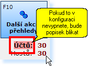 154 Pokud je to v konfiguraci povoleno, mohou být navíc celé řádky podbarveny červenou, nebo mohou dokonce tyto řádky blikat: Kvitace účtů Zejména pokud je aktivní zvýrazňování mrtvých účtů červenou