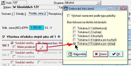 54 Položky s nastavenou "výjimkou pro výčep" na tiskárnu č.5 se tisknout na hlavním baru - tedy na BAR1: 3.