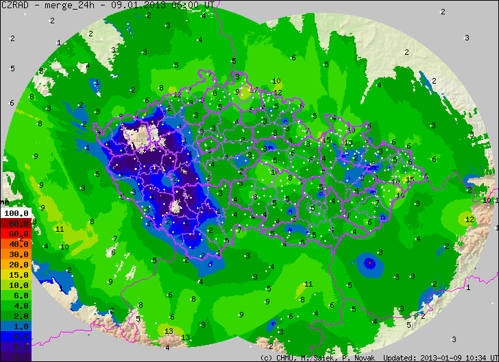 Průběh počasí v době měření Kampaň 8. 1. 22. 1. 2013 V úterý 8. 1. 2013 Situace: Nad střední Evropou se i nadále udržovalo zvlněné frontální rozhraní oddělující teplý vzduch na jihozápadě od studeného na severovýchodě.