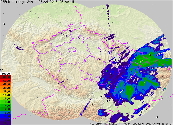 Ve čtvrtek 4. 4. 2013 Situace: Nad střední Evropou se udržovalo nevýrazné pole nižšího tlaku vzduchu.