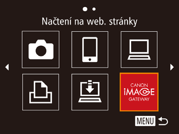 Přenos snímků na webové služby Vstupte do nabídky Wi-Fi. Zapněte fotoaparát stisknutím tlačítka [ Stiskněte tlačítko [ Vyberte cílové místo.