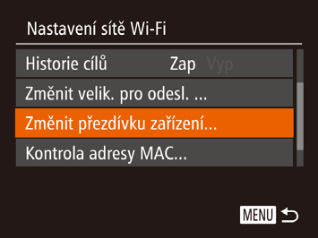 Změna přezdívky fotoaparátu Připojení Lze konfigurovat Webové služby [Změnit přezdívku zařízení] (= 3) [Zobr.