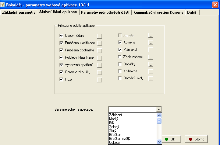 Webová aplikace systému Bakaláři 20 Obr. 3 Základní parametry 3.1.