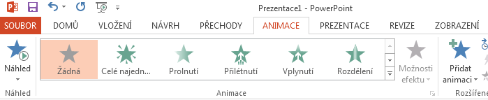 6. Animace objektů Pomocí Animace textu, obrázků, obrazců, tabulek, obrázků SmartArt a dalších objektů je možné v prezentaci aplikace Microsoft PowerPoint 2010 použít vizuální efekty, k nimž patří