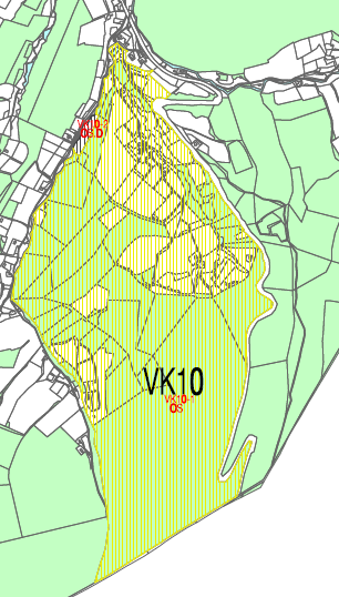 Obr. 10: Podoba plochy VK10 navržené v rámci dříve hodnocené Územní studie Rekreační oblast Vsetínská Bečva. Varianta 2.