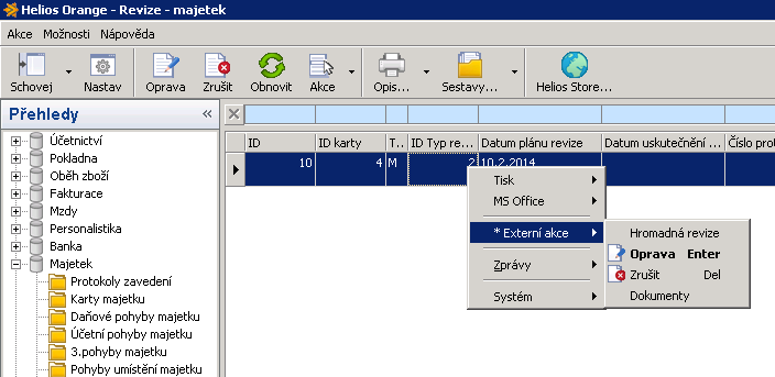V přehledu revizí lze: Provést hromadně revize, Opravit záznam, smazat záznamy, či