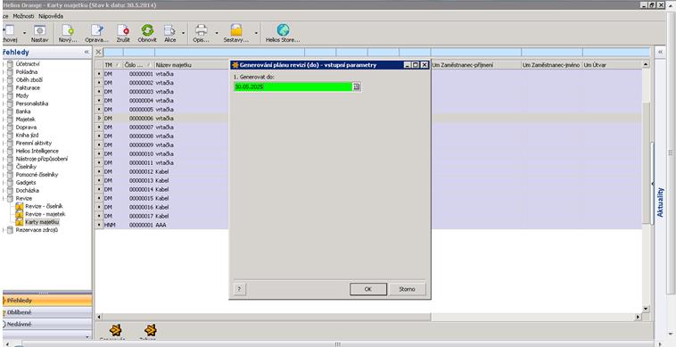 Generování plánu revizí (do): Tato akce vygeneruje od data poslední plánované revize do