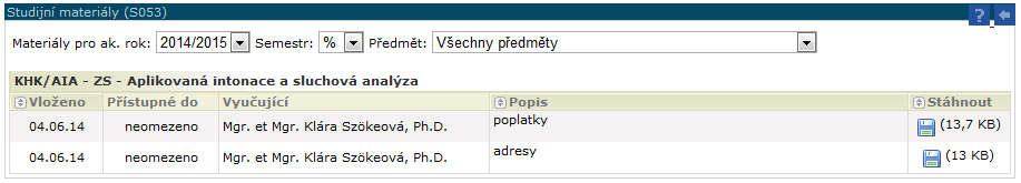 Studijní materiály Vyučující může zveřejnit studijní materiály a přiřadit je k jednotlivým