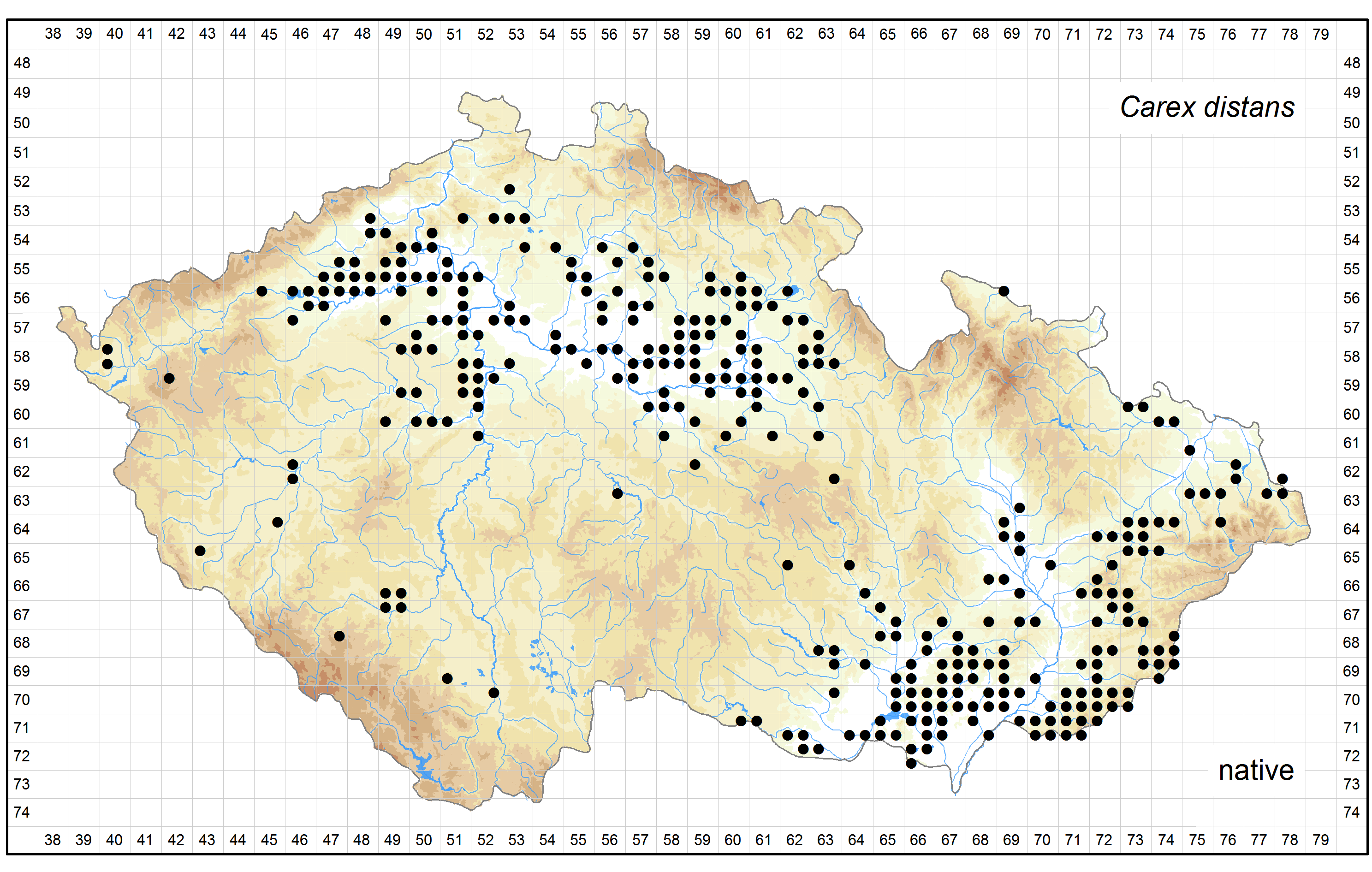 Distribution of Carex distans in the Czech Republic Author of the map: Jitka Štěpánková Map produced on: 18-11-2015 Database records used for producing the distribution map of Carex distans published