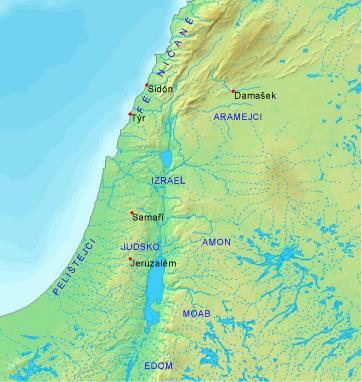Území Kanaánu 1) Na mapce lze sledovat území, kde
