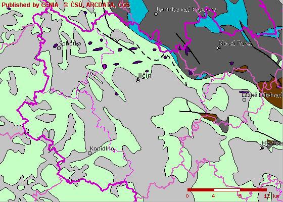 ÚZEMNĚ ANALYTICKÉ PODKLADY OBCE S ROZŠÍŘENOU PŮSOBNOSTÍ JIČÍN 4.2 Geologie, horninové prostředí, půdy 4.2.1 Horninový podklad Téměř celé území SO ORP leží v oblasti české křídové tabule tvořené zejména mezozoickými pískovci a jílovci.