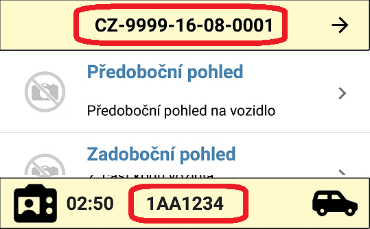 3.2.3.3 Číslo protokolu a RZ vozidla V horní části obrazovky je uvedeno číslo protokolu (čárový kód Záznamníku závad), patřící ke kontrolovanému vozidlu.