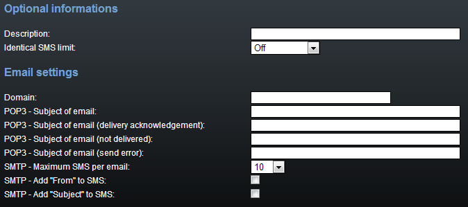 SMPP address modification Source address of message incoming from SMPP slouží pro nastavení identifikačního čísla odesílatele zprávy, přijaté protokolem SMPP Never replace original address Replace if